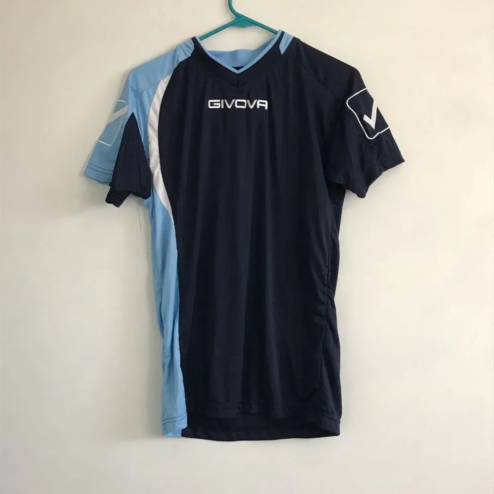 NWT Givova Sz Medium Mens Soccer Jersey Navy Blue Shirt Tee Tshirt V Neck